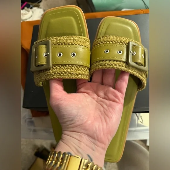 By Anthropologie Woven Buckle Sandal in Moss - Picture 4 of 7